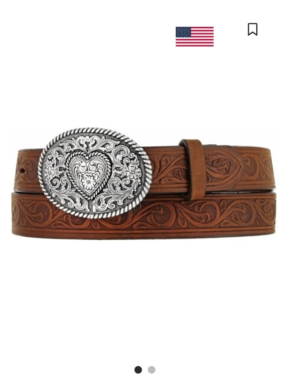 Justin Girls Brown Leather Belt with Heart Buckle